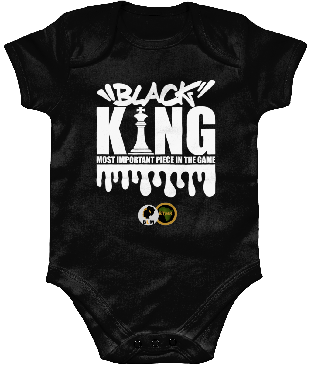 Organic Short Sleeve Baby Bodysuit  | Black King  (white font)