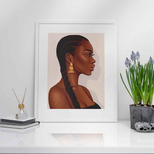 Afrocentric Ethnic Wall Art | Black Girl Canerows Side Profile