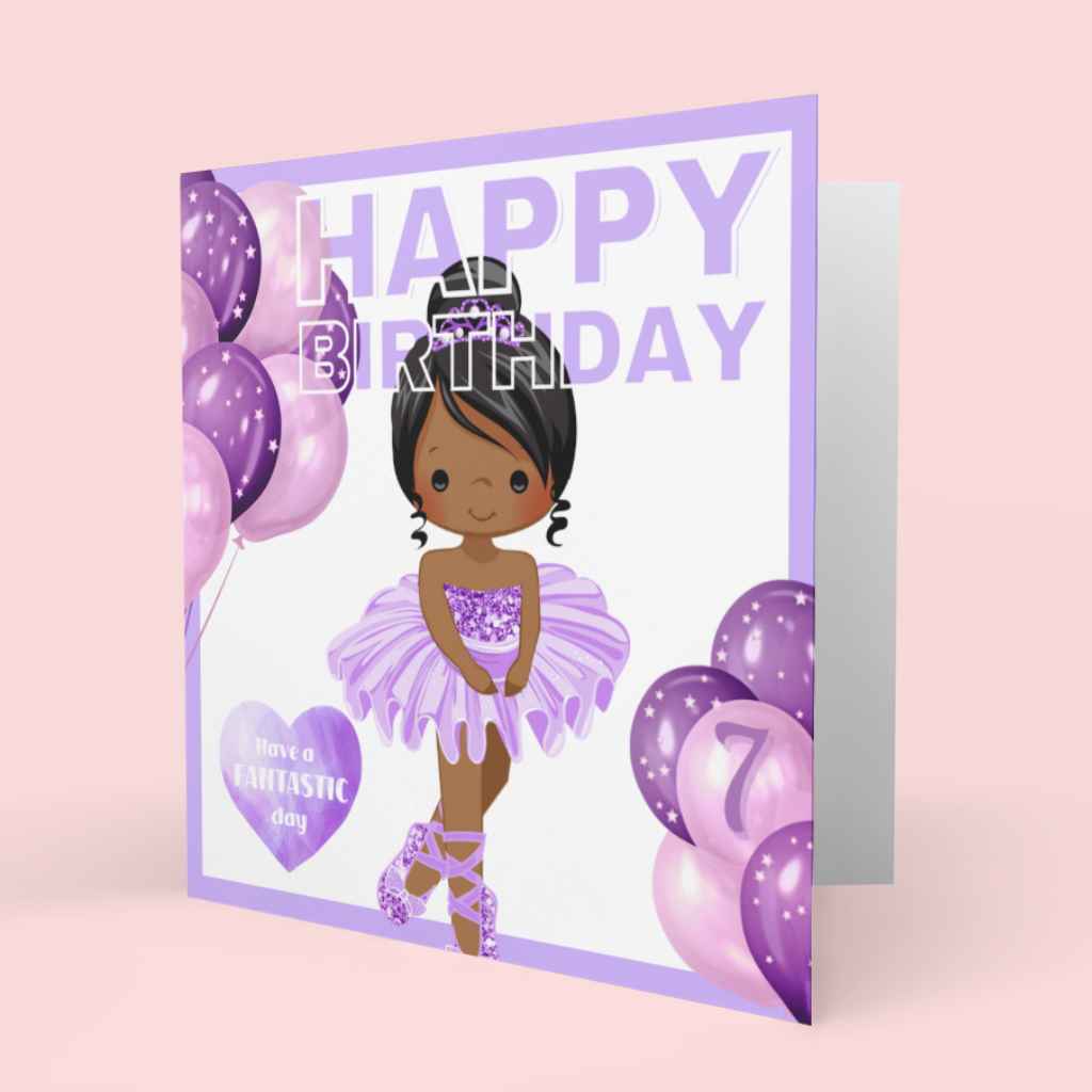 Personalised Age Birthday Cards | Black Ballerina & Balloons