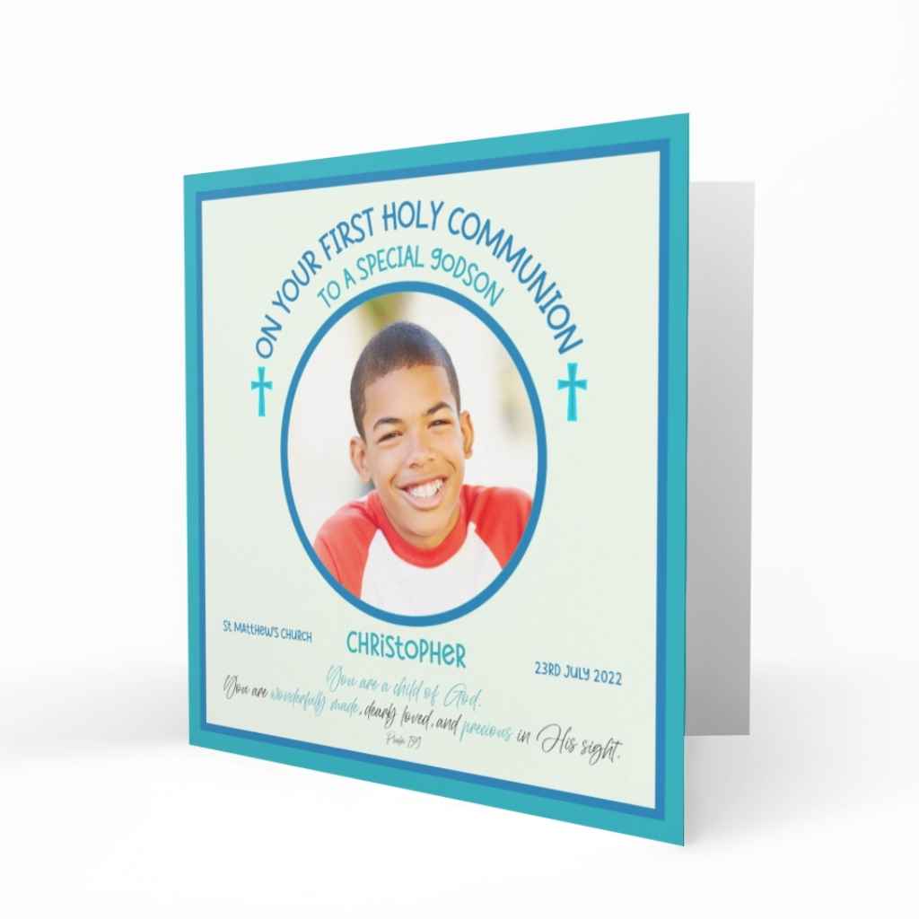 Personalised First Holy Communion Card | Boy - Photo Upload Psalm 139