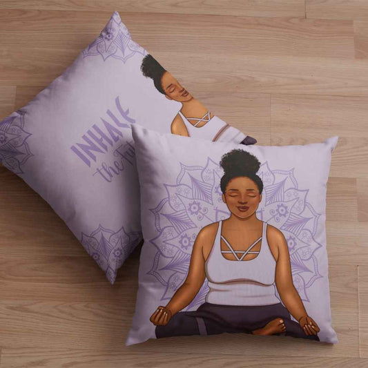Personalised Black Woman Yoga Position  Cushion | Inhale the Future