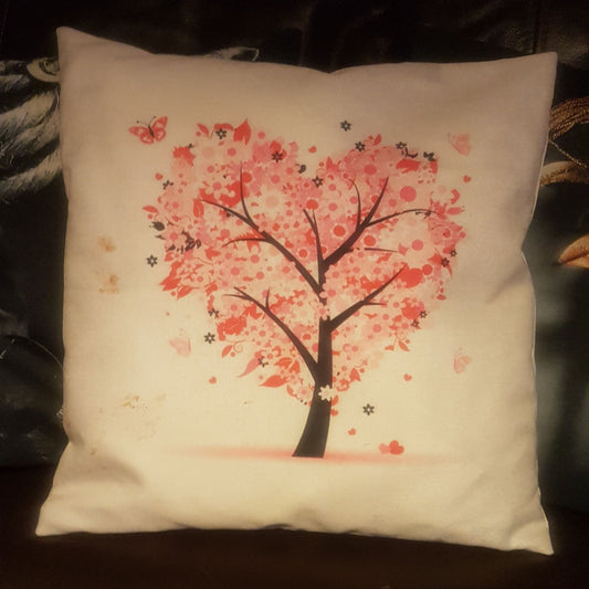 Linen Cushion | Pink Heart Tree