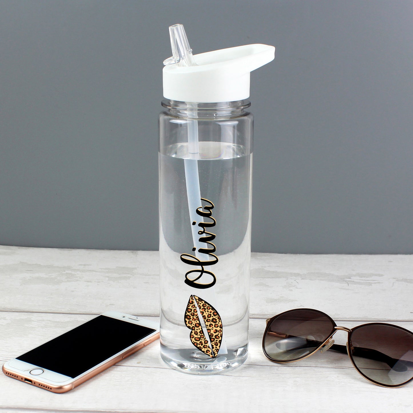 Personalised Glass Water Bottle - Leopard Lips