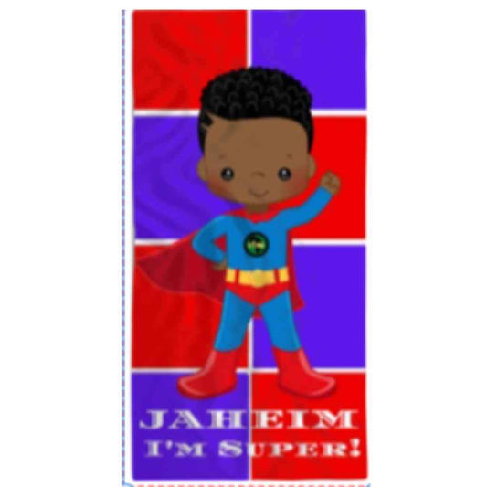 Personalised Kids Towels | Boys | Black Superhero - Blue