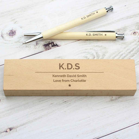 Personalised Wooden Pen & Pencil Gift Box