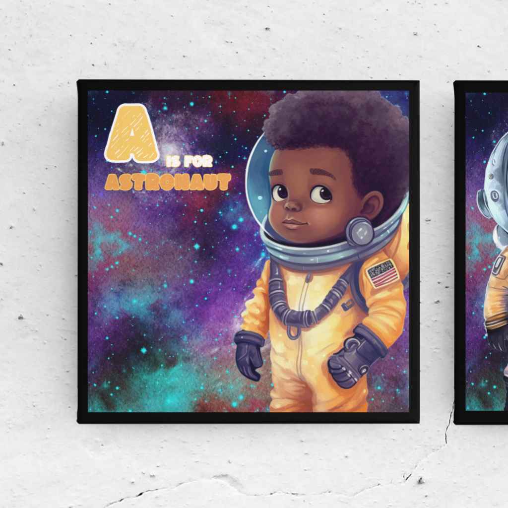 Black Boy Astronaut - Personalised Initial Print
