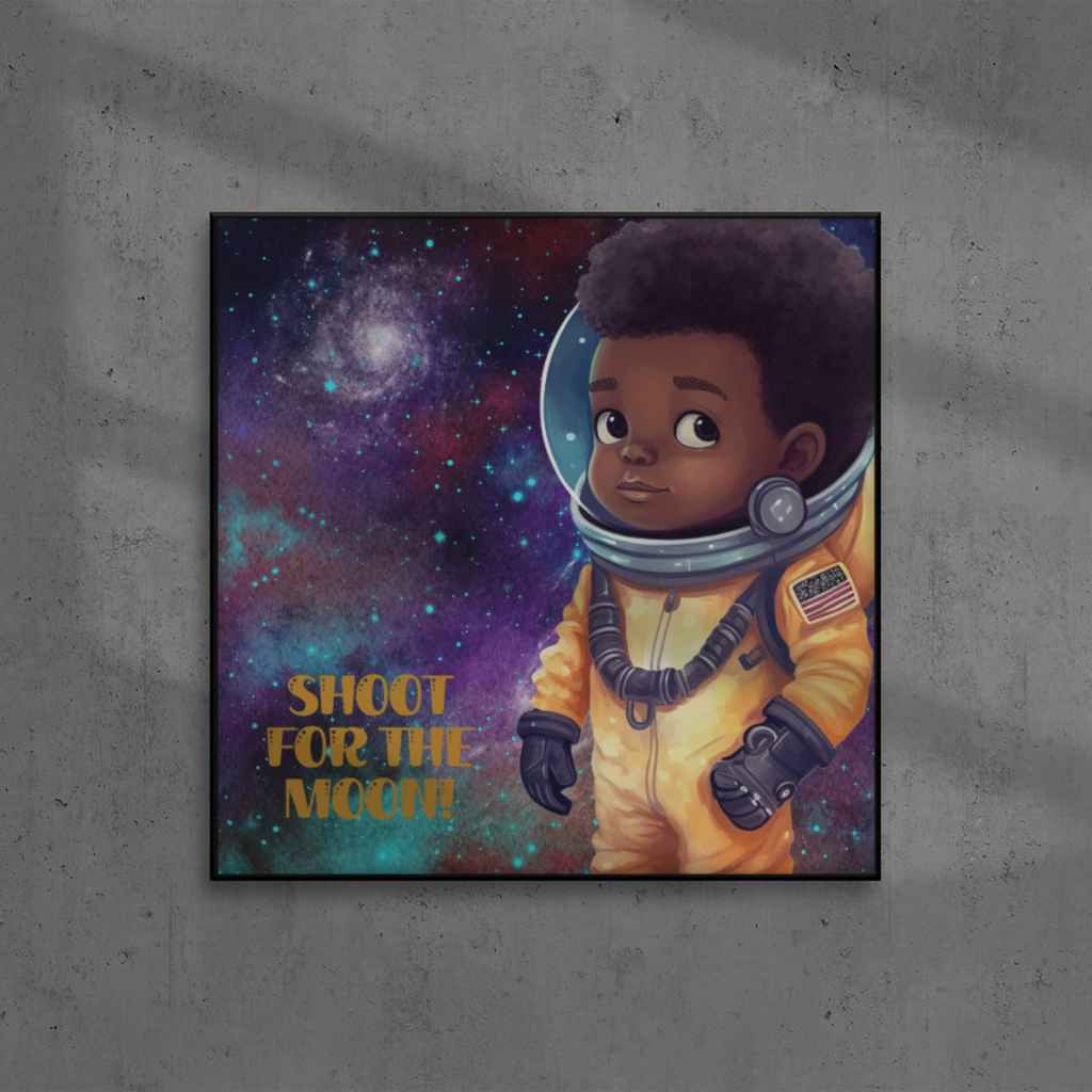 Black Boy Astronaut - Shoot for the Moon Print