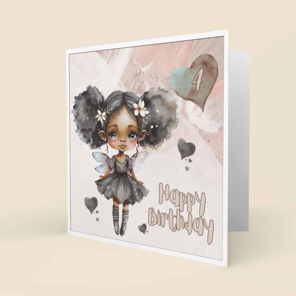Watercolour Effect Black Fairy Age Birthday Card