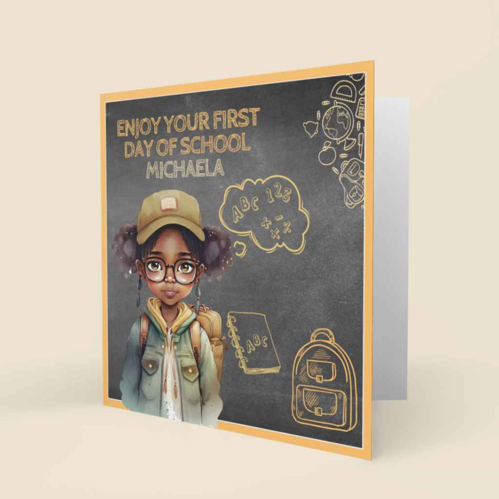 First day of school Black girl card
