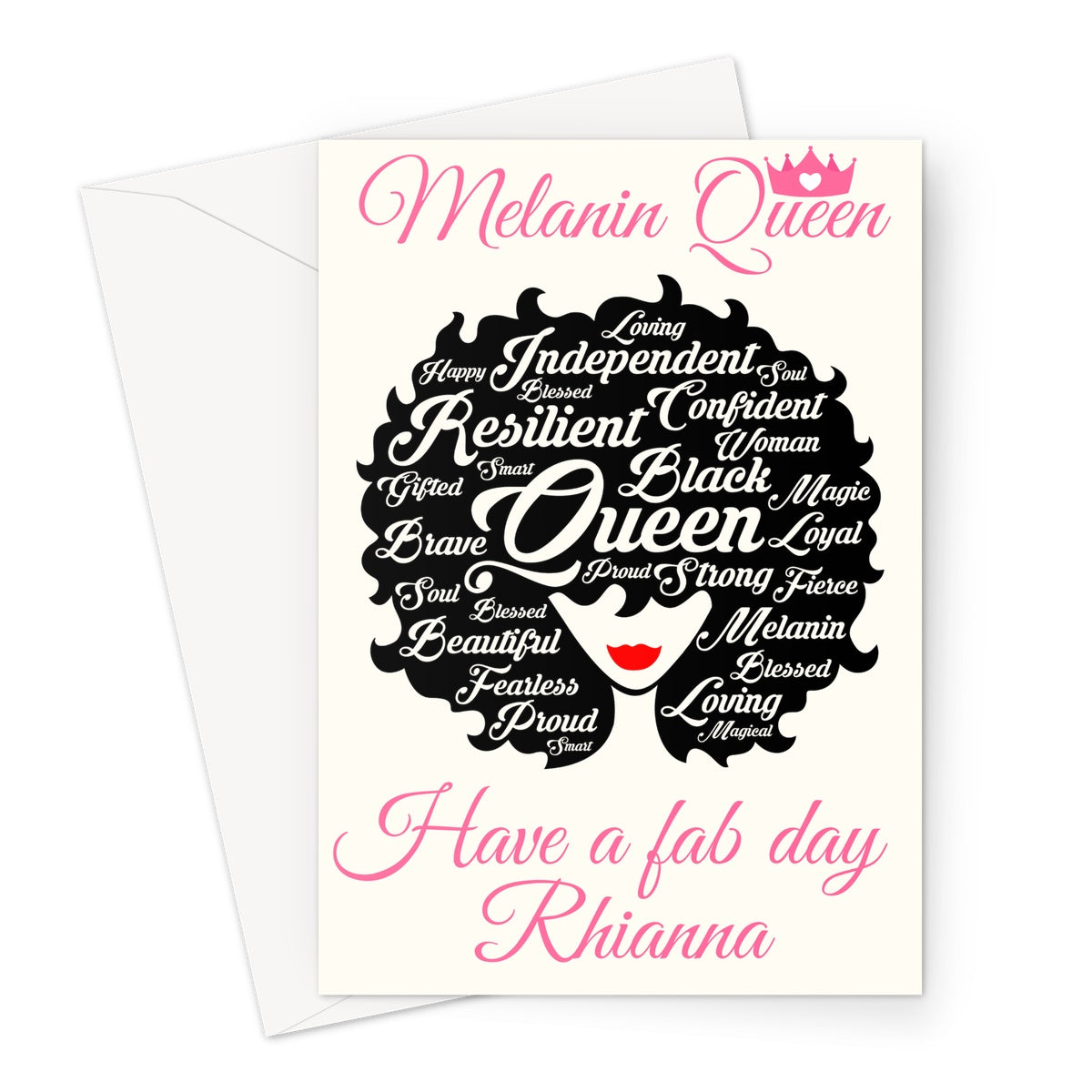 Melanin Queen Afro Words Birthday Card