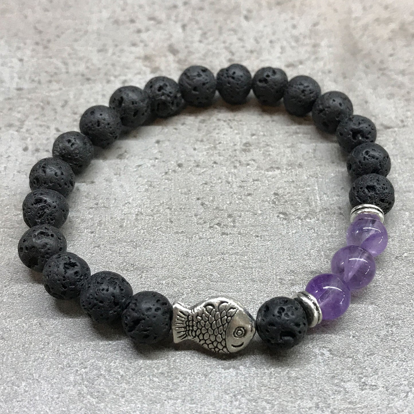 Lava Stone Bracelet | Fish & Amethyst