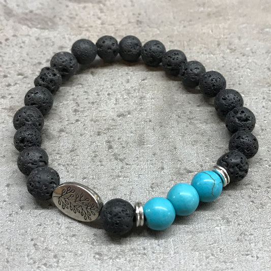 Lava Stone Bracelet | Leaf & Turquoise