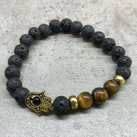 Lava Stone Bracelet | Hamsa & Tigers Eye