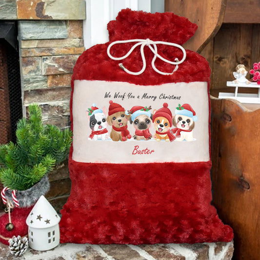 Plush Red Santa Sack - Puppies