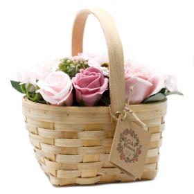 Luxury Soap Flowers | Wicker Basket Bouquet | Pink