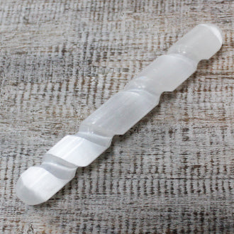 Double Ended Round Spiral Wand | Selenite | Meditation