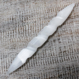 Double Ended Pointed Spiral Wand | Selenite | Meditation