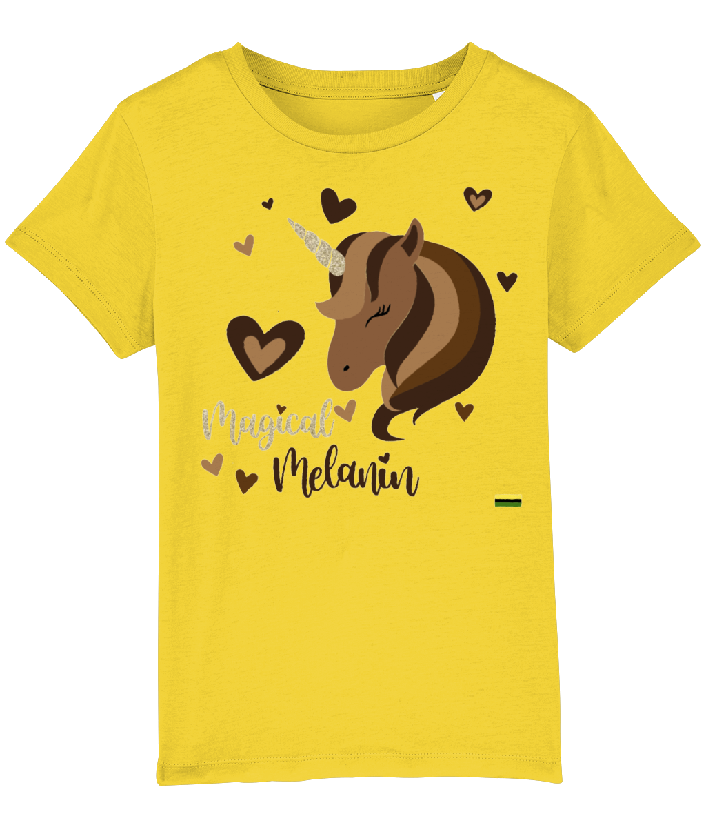Magical Melanin Brown Unicorn Girls Organic T Shirt