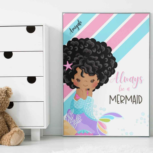 Personalised Black Mermaid Print | Always be a mermaid.