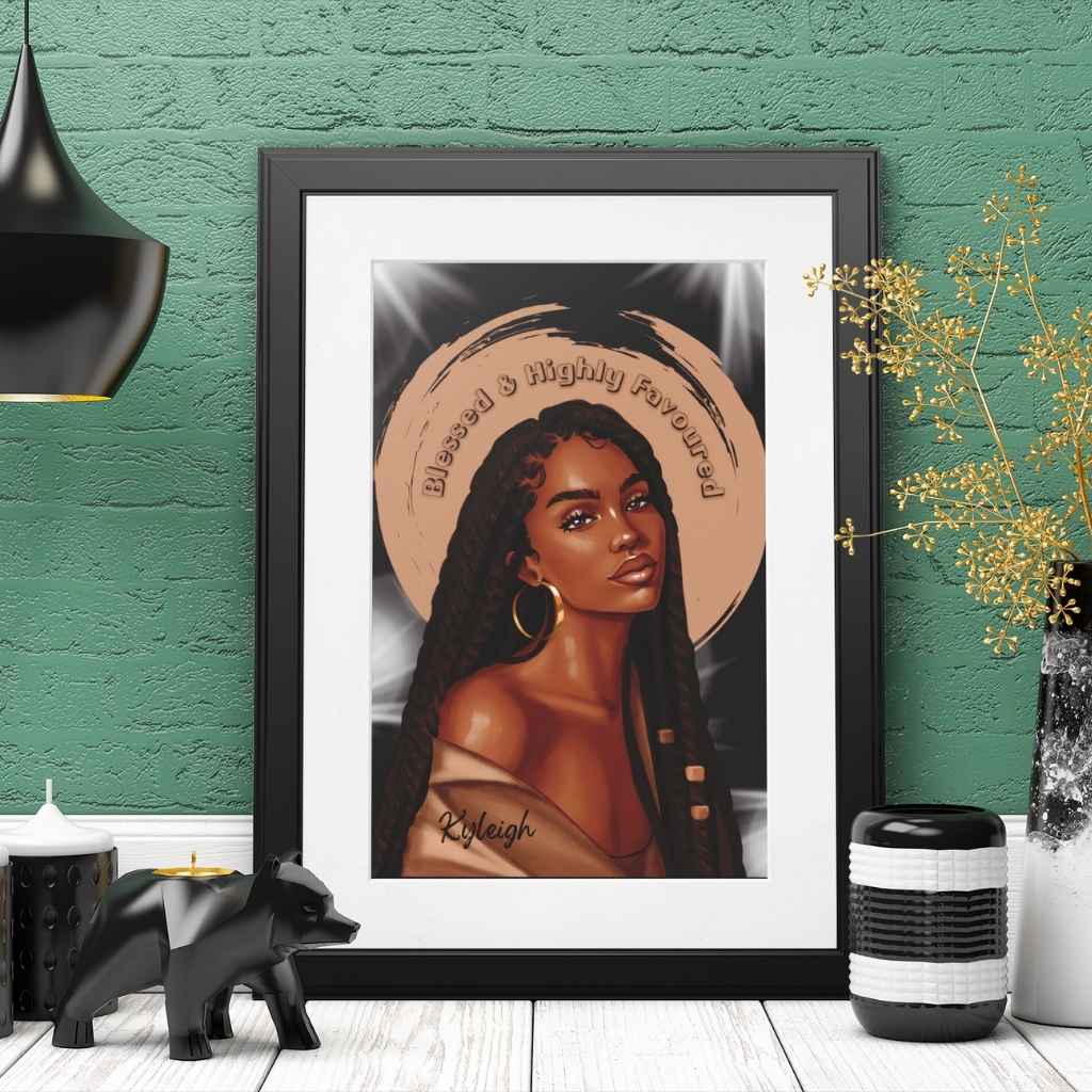 Afrocentric Ethnic Wall Art Print | Black Girl Braids | Blessed & Highly Favoured