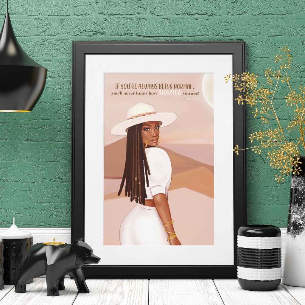 Afrocentric Ethnic Wall Art Print | Black Girl Locs | Maya Angelou Quote