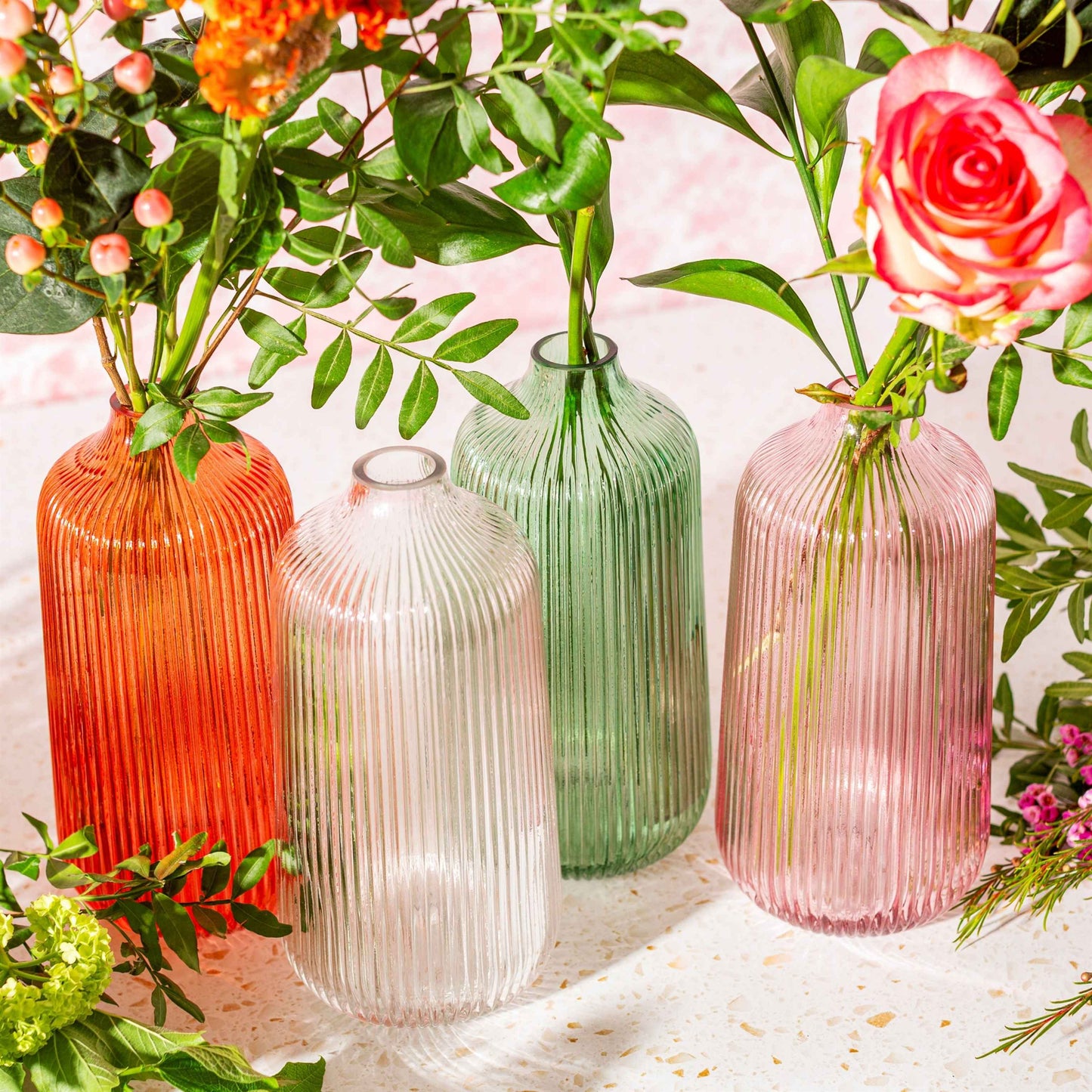 Tall Fluted Pink Glass Vase