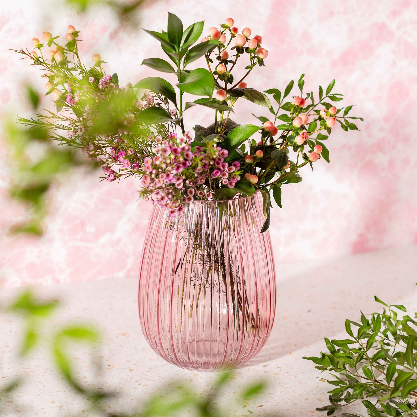 Fluted Pink Glass Vase