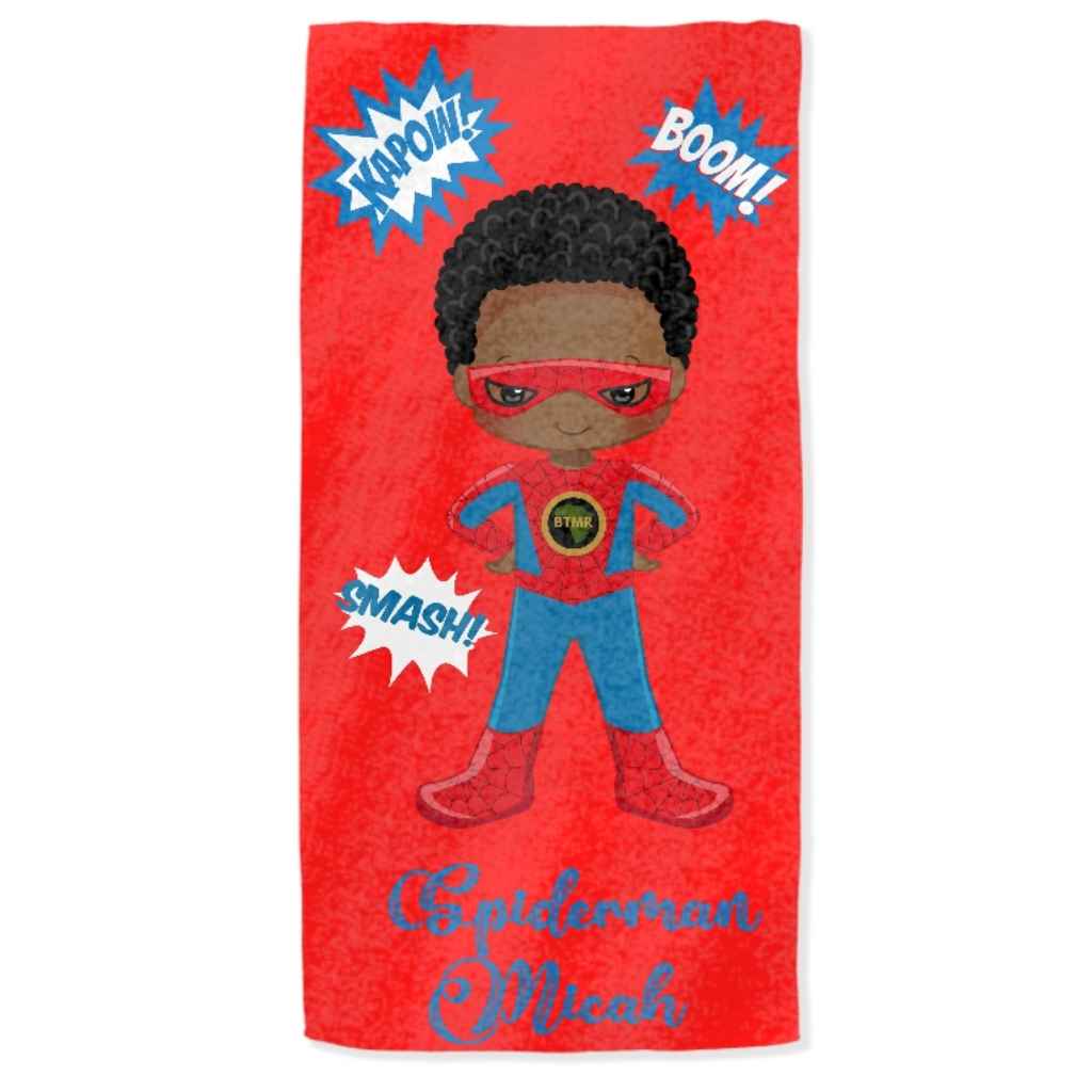 Personalised Kids Towels | Boys | Black Superhero - Spidey