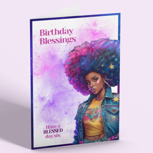 Birthday Blessings Cosmic Afro Card