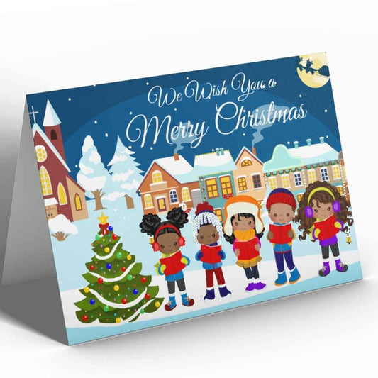 Personalised Christmas Card | Black Carollers - Town