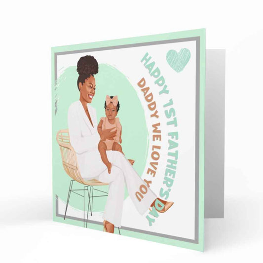 First Father's Day Black Mum & Baby card