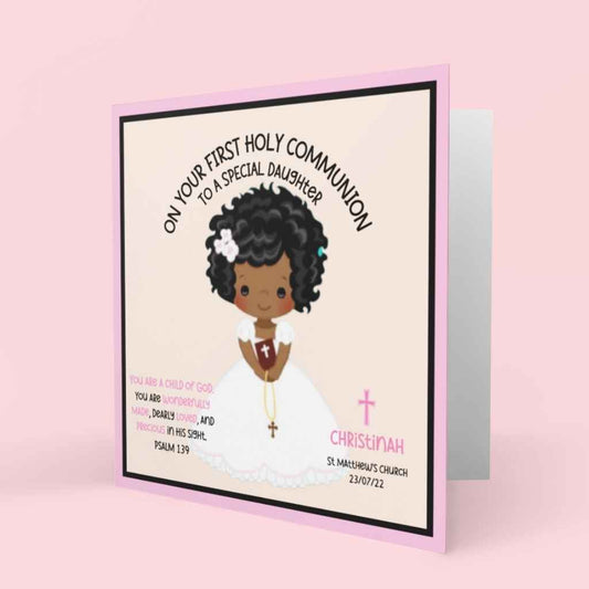Personalised First Holy Communion Card | Black Girl Psalm 139