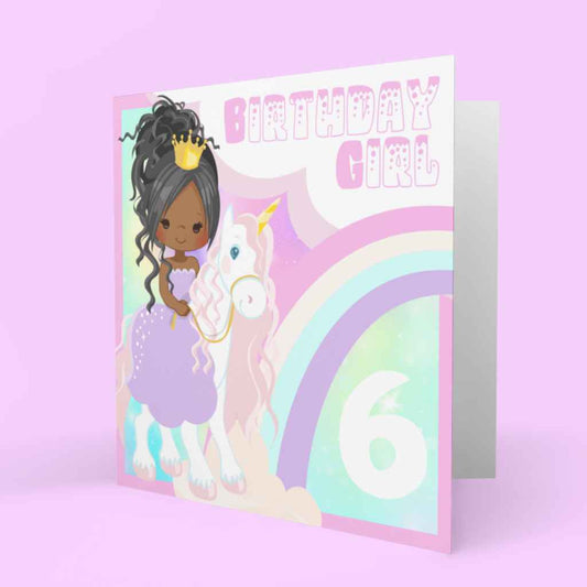 Children's Personalised Age Birthday Cards | Black Unicorn Princess