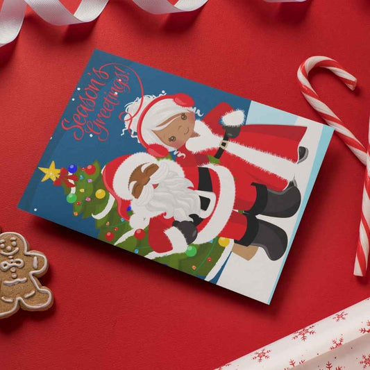 Christmas Card | Black Mr & Mrs Claus | Seasons Greetings