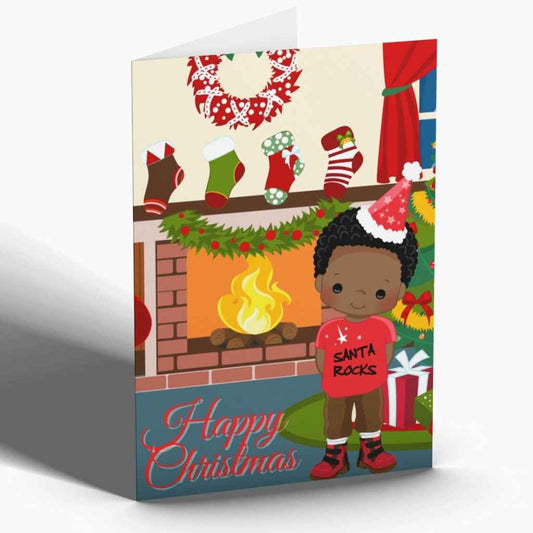 Personalised Christmas Card | Santa Rocks Boy Living Room