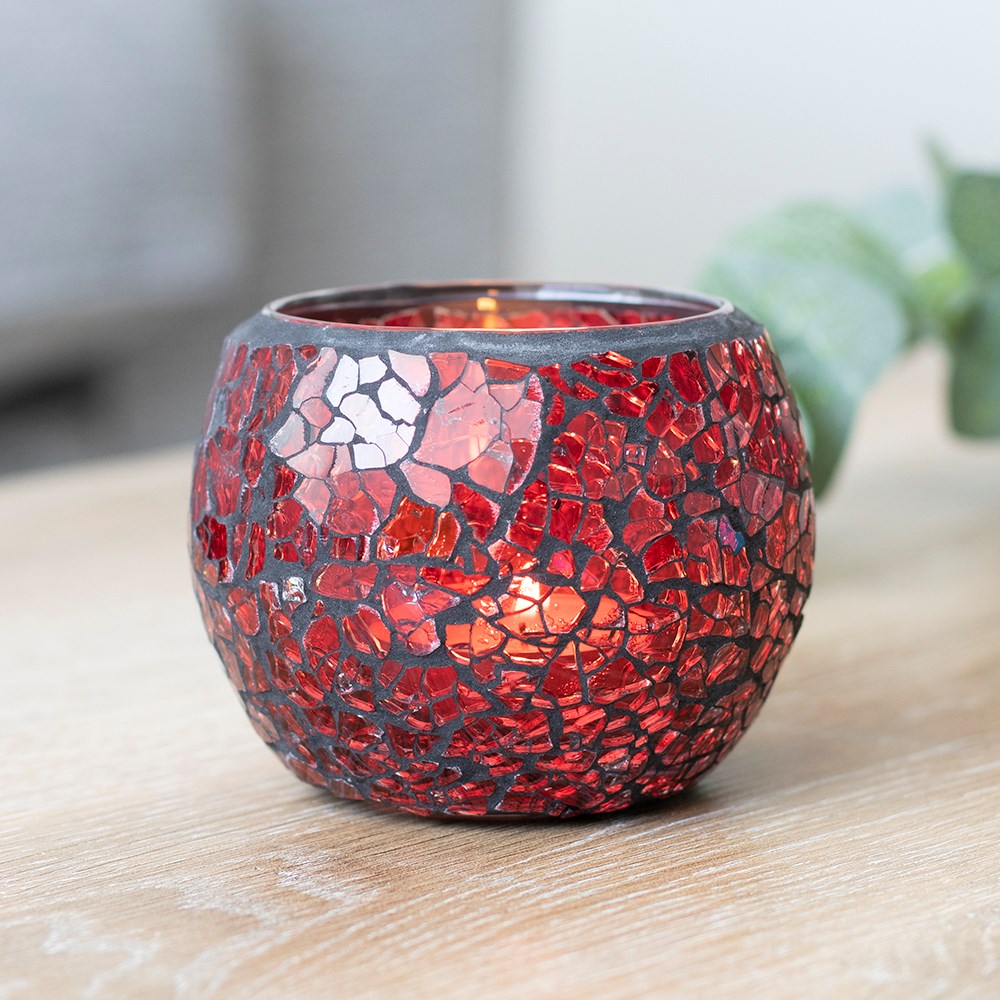 Tealight Holders | Crackle Glass |  Black Red, Gold & Silver