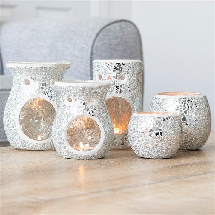 Crackle Glass Oil Burners | Silver