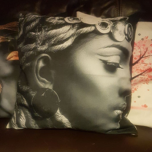 Monochrome Lady Black Linen Cushion