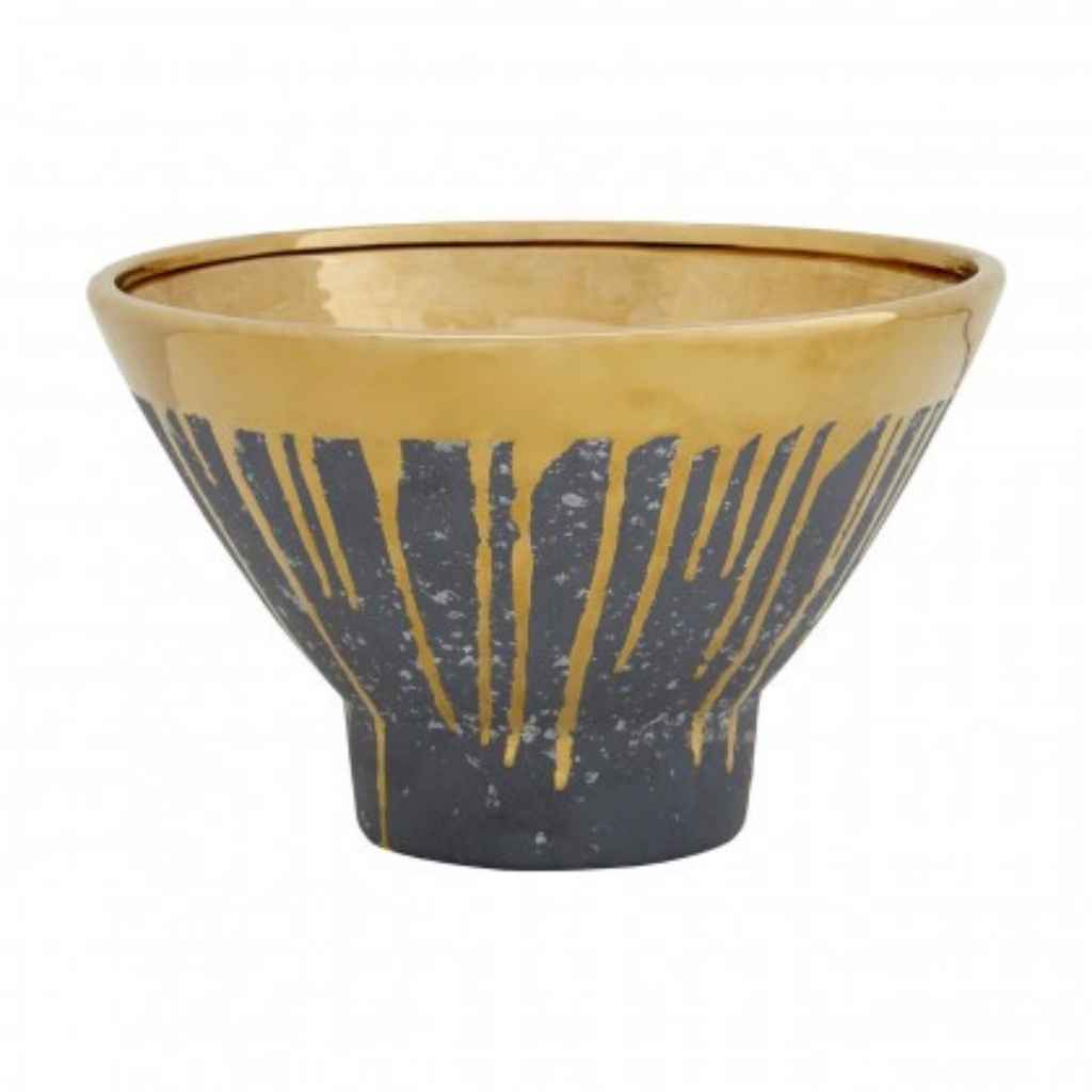 Ceramic Vases | Grey/Gold Drip