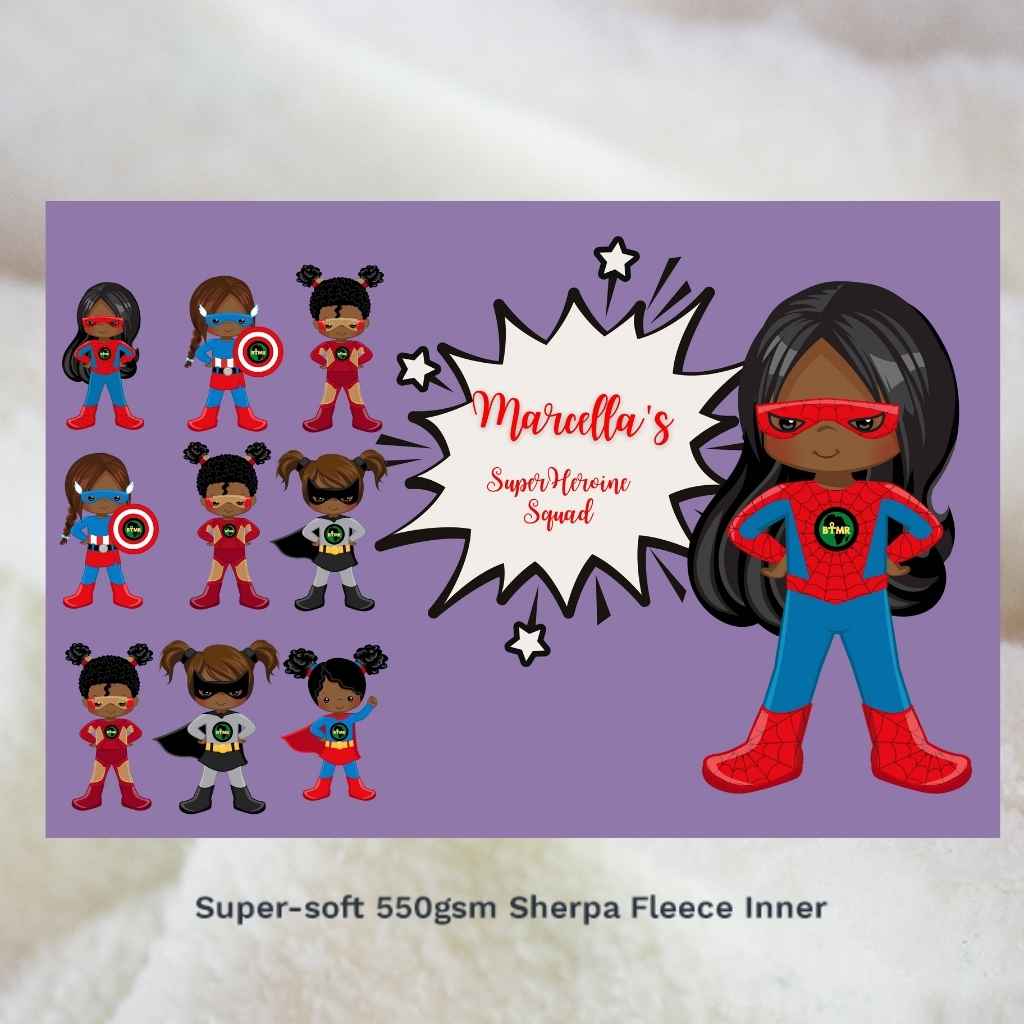 Personalised Blankets | Sherpa Fleece | BLM Kids Super Heroines