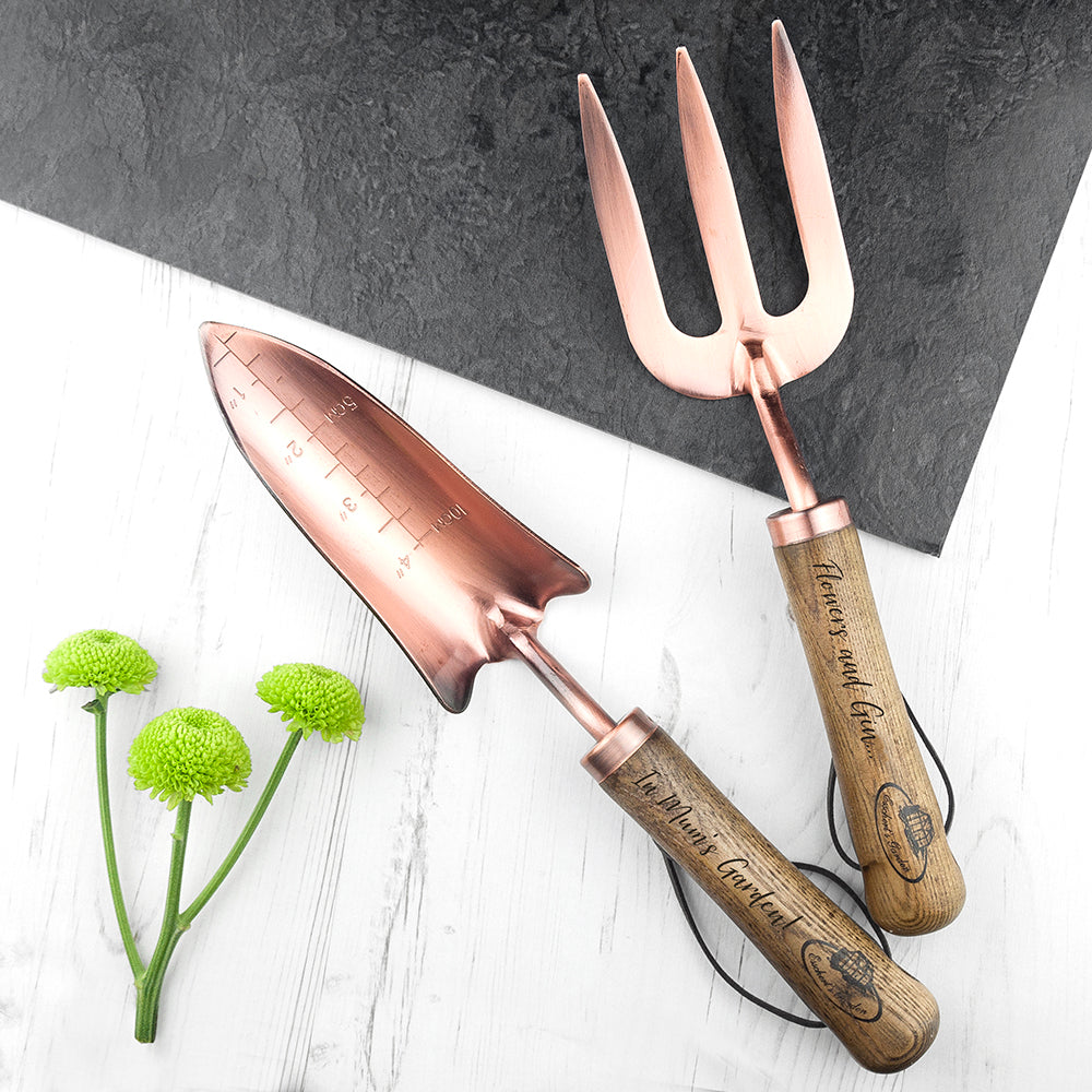 Deluxe Personalised Copper Fork & Trowel Set