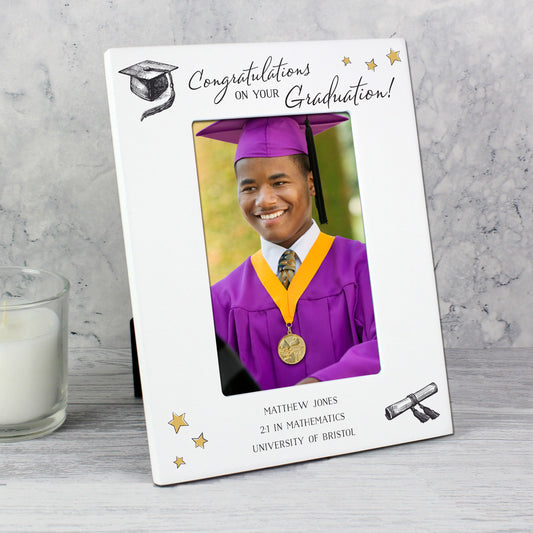 Personalised Graduation White Wooden Photo Frame