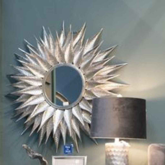 Textured Mirror |  Silver Metal | Large Sunburst Design