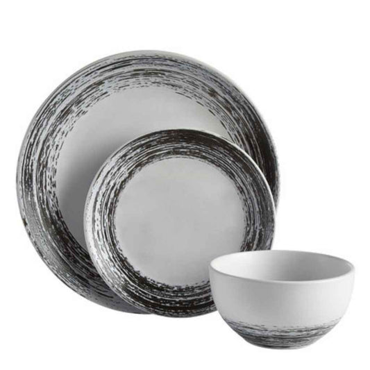 12 Piece Stoneware Dinner Set | Black & White