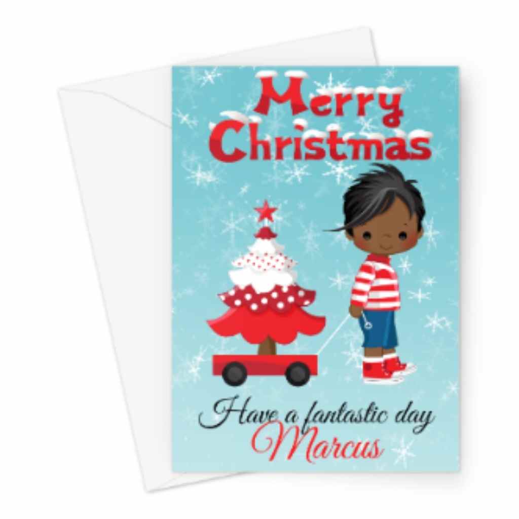 Personalised Child with Snowman or Sled Merry Christmas Card