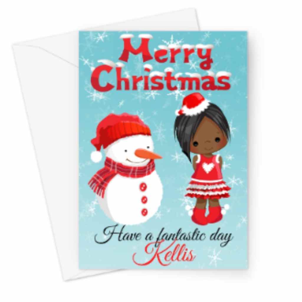 Personalised Child with Snowman or Sled Merry Christmas Card