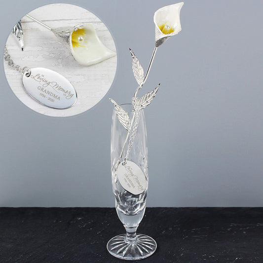 Personalised Silver Plated In Loving Memory Calla Lily Flower Ornament