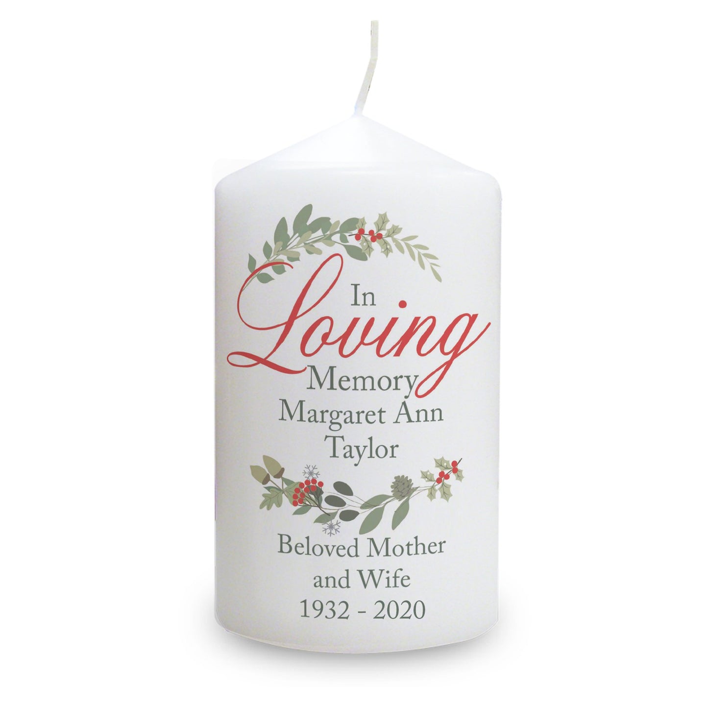 Personalised In Loving Memory Wreath Candle