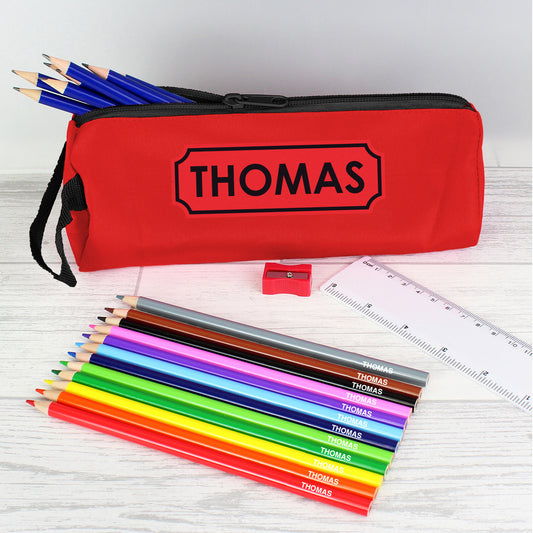 Personalised Back To School Pencil case with pencils, crayon and ruler