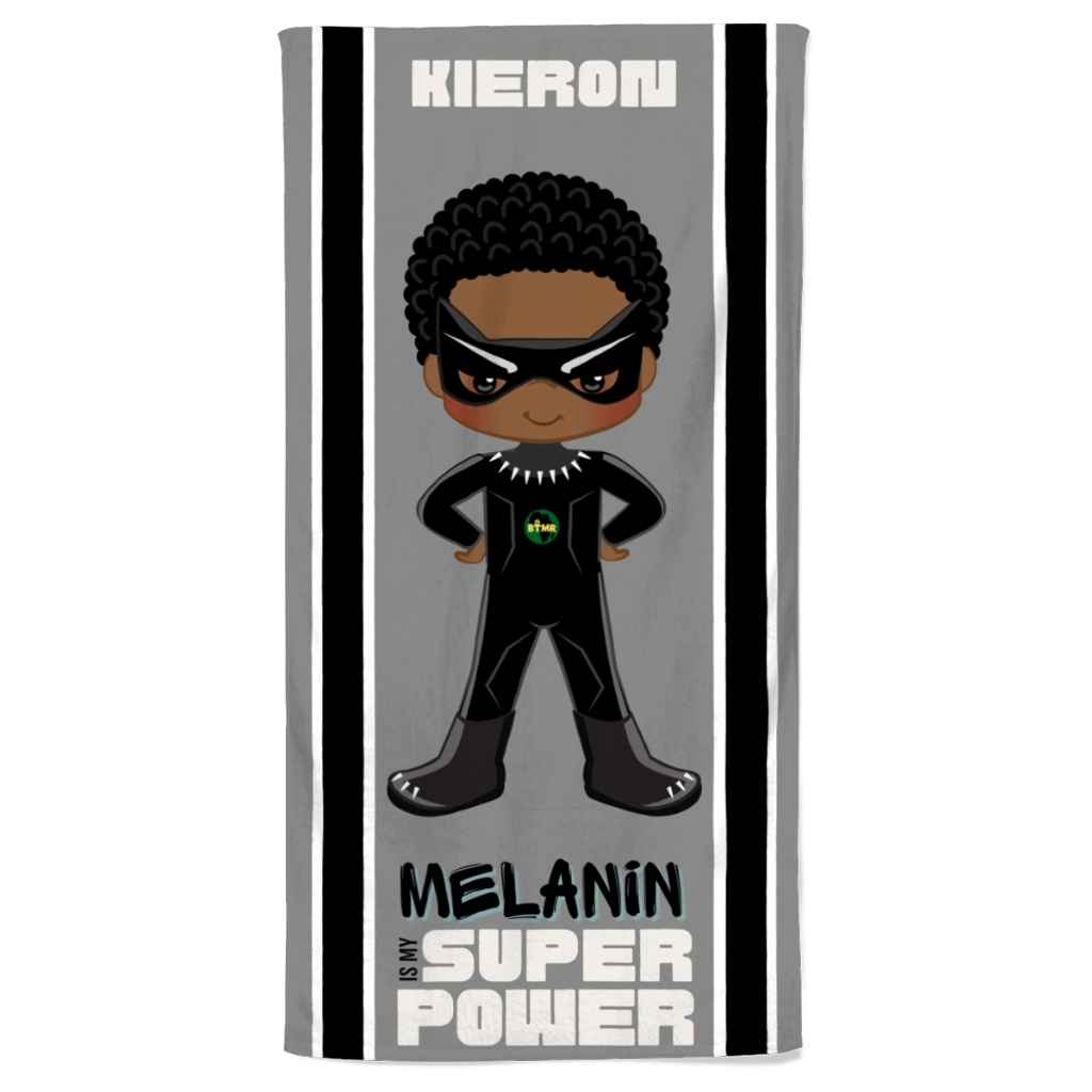 Personalised Melanin is my SuperPower Black Superhero Stripe Bath & Beach Towels